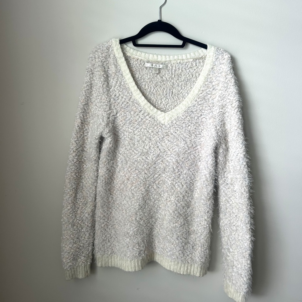 LC Lauren Conrad Cream Textured V-Neck Sweater